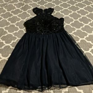 Geometric Navy and Black Sequin Homecoming Dress 1